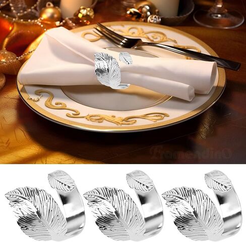 Framendino ، Silver Leaf Fackin Rings مجموعة من 6 حاملات معدنية لزواج الذكرى السنوية ديكور عشاء in Saudi Arabia