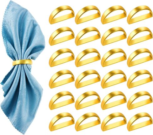 24 Pcs Easter Zinc Alloy sub-Gold Napkin Rings Festival Metal Napkin Ring Holders Modern Serviette Buckles Metallic Adornment for Table Settings Kitchen Dinner Party Wedding (Matte Gold Semicircle) in Saudi Arabia
