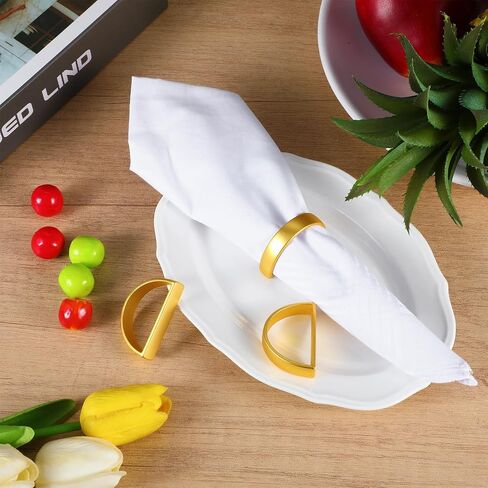 24 Pcs Easter Zinc Alloy sub-Gold Napkin Rings Festival Metal Napkin Ring Holders Modern Serviette Buckles Metallic Adornment for Table Settings Kitchen Dinner Party Wedding (Matte Gold Semicircle) in Saudi Arabia