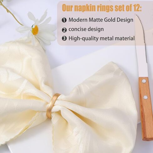 حلقات منديل الذهب غير اللامعة مجموعة من 12 ، حلقات من المناديل المعدنية الأنيقة الدائرة الحلق in Kuwait