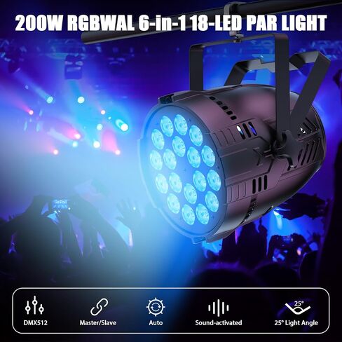200W Stage Lights, RGBWAL 6IN1 Par Lights, Professional 18 LED DMX512 Sound-Activated Controlled LED Par Can, 6/10CH Uplights for Theater Studio Concert Stage DJ Party, 2 Pack in Saudi Arabia