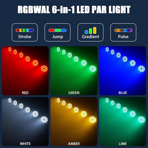 200W Stage Lights, RGBWAL 6IN1 Par Lights, Professional 18 LED DMX512 Sound-Activated Controlled LED Par Can, 6/10CH Uplights for Theater Studio Concert Stage DJ Party, 2 Pack in Saudi Arabia