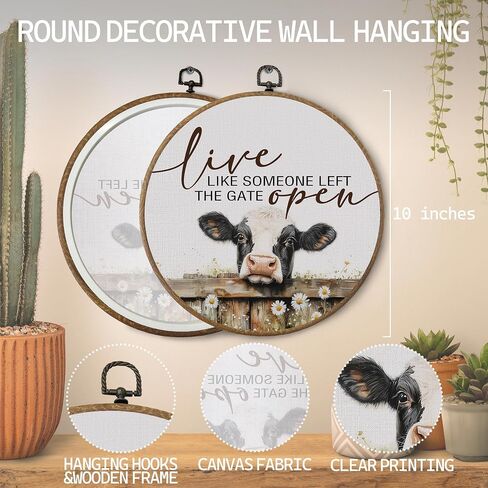 KTYHD Western Highland Cow Wall Art,Live like Someone Left the Gate Open Round Canvas Wall Art,Farm Cottagecore Animal Highland Cow Wall Decor for Kitchen Bathroom,Cow Gifts for Women Cow Lovers in Saudi Arabia