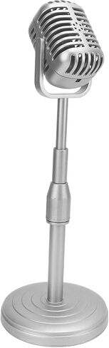 Fake Vintage Microphone, Lightweight Portable Microphone Prop, Silver Retro Mic with Adjustable Stand for Speech Singing Practice, Stage Performance, Photography Props in Saudi Arabia