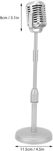 Fake Vintage Microphone, Lightweight Portable Microphone Prop, Silver Retro Mic with Adjustable Stand for Speech Singing Practice, Stage Performance, Photography Props in Saudi Arabia