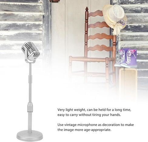 Fake Vintage Microphone, Lightweight Portable Microphone Prop, Silver Retro Mic with Adjustable Stand for Speech Singing Practice, Stage Performance, Photography Props in Saudi Arabia