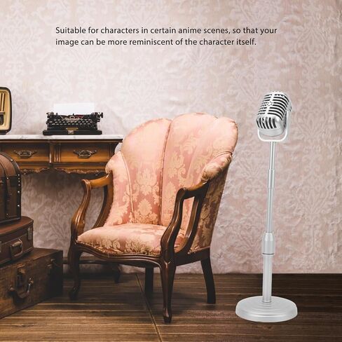 Fake Vintage Microphone, Lightweight Portable Microphone Prop, Silver Retro Mic with Adjustable Stand for Speech Singing Practice, Stage Performance, Photography Props in Saudi Arabia