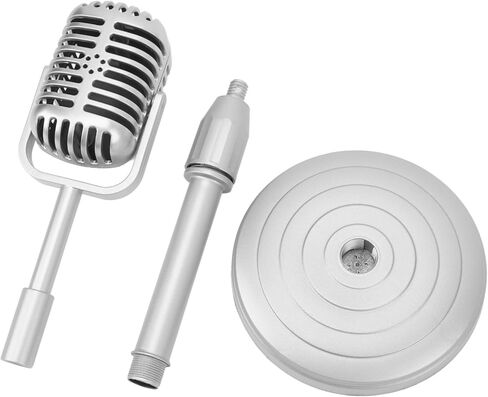 Fake Vintage Microphone, Lightweight Portable Microphone Prop, Silver Retro Mic with Adjustable Stand for Speech Singing Practice, Stage Performance, Photography Props in Saudi Arabia