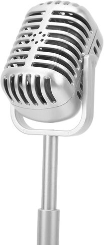 Fake Vintage Microphone, Lightweight Portable Microphone Prop, Silver Retro Mic with Adjustable Stand for Speech Singing Practice, Stage Performance, Photography Props in Saudi Arabia