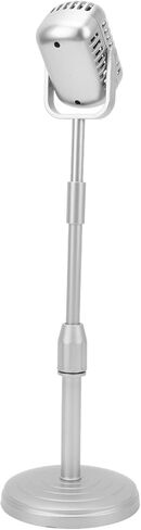 Fake Vintage Microphone, Lightweight Portable Microphone Prop, Silver Retro Mic with Adjustable Stand for Speech Singing Practice, Stage Performance, Photography Props in Saudi Arabia