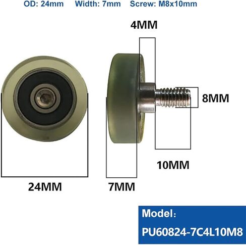 1pcs PU Coated Roller Wheels Externally Threaded Polyurethane Forming Bearing with M8 Screw OD 24 26 28 30 32 35 36 38 40 45(8) in Saudi Arabia