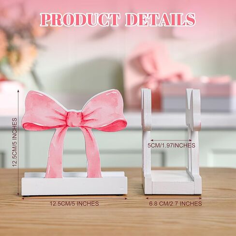 حامل منديل Marsui Pink Bow للطاولة اللطيفة الخشبية المستقيمة Coquette Bow Bow Holder for Table & Countertop Kitchen Mitteright Paper Storage Suitage for Party in Saudi Arabia