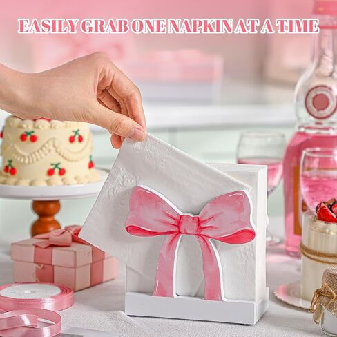 حامل منديل Marsui Pink Bow للطاولة اللطيفة الخشبية المستقيمة Coquette Bow Bow Holder for Table & Countertop Kitchen Mitteright Paper Storage Suitage for Party in Saudi Arabia