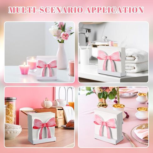 حامل منديل Marsui Pink Bow للطاولة اللطيفة الخشبية المستقيمة Coquette Bow Bow Holder for Table & Countertop Kitchen Mitteright Paper Storage Suitage for Party in Saudi Arabia