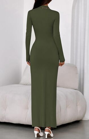 BTFBM Women's Formal Dresses 2025 Fall Long Sleeve Mock Neck Ruched Bodycon Slit Maxi Wedding Guest Cocktail Dress in Saudi Arabia