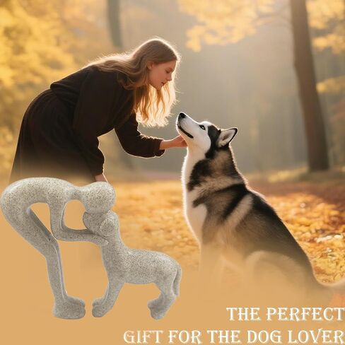 Dog Sculpture Home Decor Statue: Cute Man and Dog Statue for Home Décor Pet Memorial Present for Dogs Lovers Resin Collectible Figurine for Living Room Office Bedroom or Tabletop Display (Sandstone) in Saudi Arabia