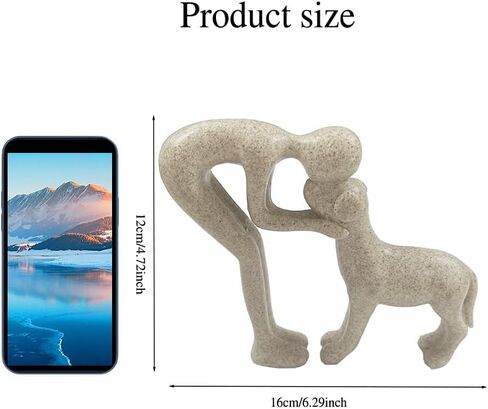 Dog Sculpture Home Decor Statue: Cute Man and Dog Statue for Home Décor Pet Memorial Present for Dogs Lovers Resin Collectible Figurine for Living Room Office Bedroom or Tabletop Display (Sandstone) in Saudi Arabia