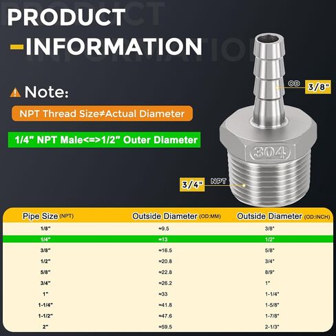 METALLIXITY 1Pcs Stainless Steel Hex Bars Hose Barb to NPT Male Adapter 1 1/2" Barb x 1 1/2" NPT Male for Automotive, Motorcycle, Marine, Truck, RV Fuel Systems in Saudi Arabia