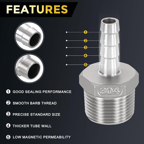 METALLIXITY 1Pcs Stainless Steel Hex Bars Hose Barb to NPT Male Adapter 1 1/2" Barb x 1 1/2" NPT Male for Automotive, Motorcycle, Marine, Truck, RV Fuel Systems in Saudi Arabia