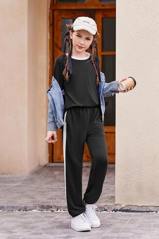 Zaclotre Girls 2 Piece Outfit Fall Long Sleeve Sweatshirt and Jogger Pants with Pockets Kids Tracksuit Sweatsuit Set in Saudi Arabia