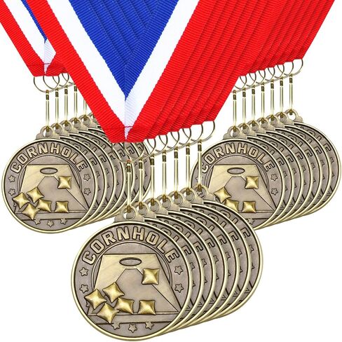 remouuly 30 pcs جائزة Cornhole Award Medals Bulk 2 '' 'Corn Hole Trophy Award مع شرائط الرقبة الفائز بالذهب المعدني لجائزة الجائزة في جائزة Field Games Family لم شمل BBQ Tailgating in Saudi Arabia