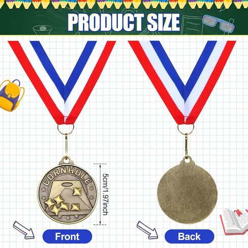 remouuly 30 pcs جائزة Cornhole Award Medals Bulk 2 '' 'Corn Hole Trophy Award مع شرائط الرقبة الفائز بالذهب المعدني لجائزة الجائزة في جائزة Field Games Family لم شمل BBQ Tailgating in Saudi Arabia