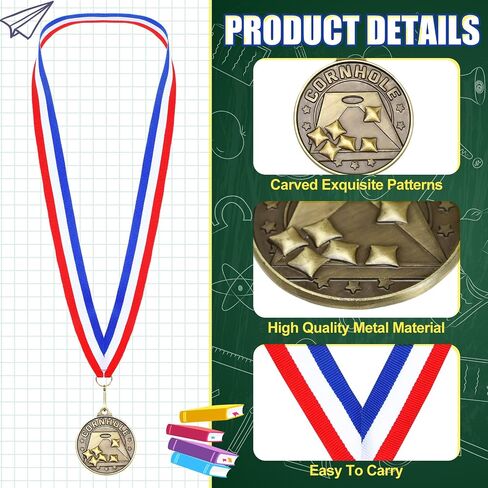 remouuly 30 pcs جائزة Cornhole Award Medals Bulk 2 '' 'Corn Hole Trophy Award مع شرائط الرقبة الفائز بالذهب المعدني لجائزة الجائزة في جائزة Field Games Family لم شمل BBQ Tailgating in Saudi Arabia