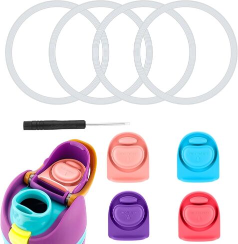 4pcs Replacement Stoppers & 4pcs Bottle Seal Rings for Owala FreeSip 24oz 32oz, BPA-Free Silicone O Ring Water Bottle Top Lid Replacement Parts for 16/19/24/32/40oz Gasket Plug Accessories(Colorful) in Saudi Arabia