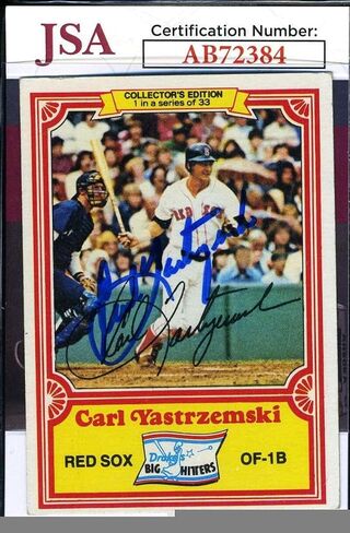Carl Yastrzemski Jsa Coa Signed 1981 Topps Drakes Cookies Autograph - Baseball Slabbed Autographed Cards in Saudi Arabia