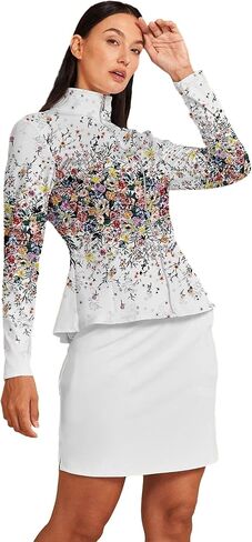 Women's Golf Jackets Lightweight Zip up Athletic Jacket Women Long Sleeve Floral Printed Pullover Ruffle Workout Top in Kuwait