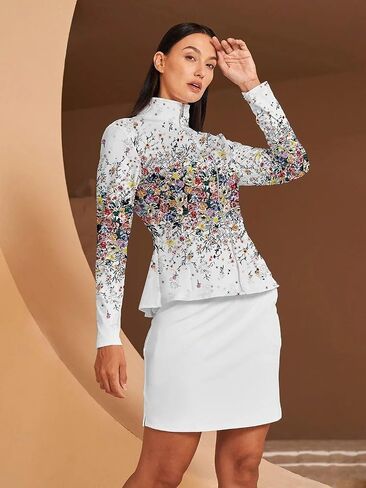 Women's Golf Jackets Lightweight Zip up Athletic Jacket Women Long Sleeve Floral Printed Pullover Ruffle Workout Top in Kuwait