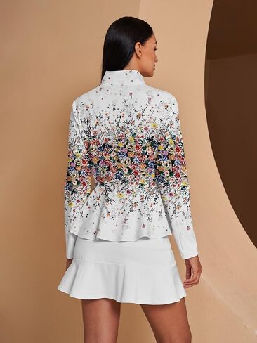 Women's Golf Jackets Lightweight Zip up Athletic Jacket Women Long Sleeve Floral Printed Pullover Ruffle Workout Top in Kuwait