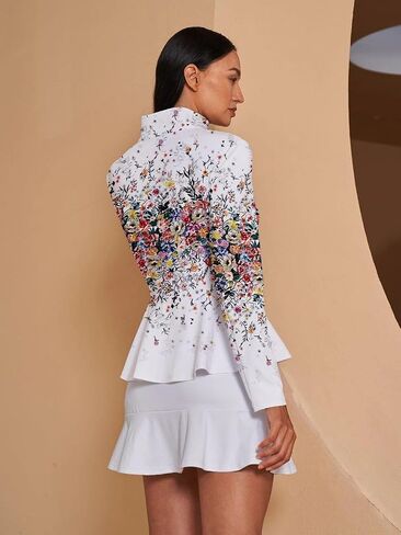 Women's Golf Jackets Lightweight Zip up Athletic Jacket Women Long Sleeve Floral Printed Pullover Ruffle Workout Top in Kuwait