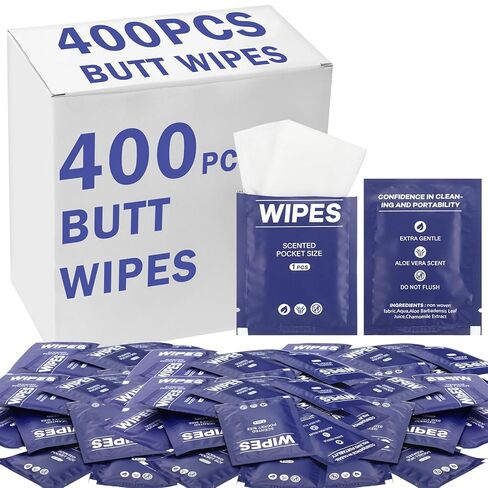400 PCS بعقب مناديل مبللة للنساء مناديل ملفوفة بشكل فردي للنساء رجل السفر وجه وجه الجسم تنظيف البالغين الحمام المرحاض يوميا (وردي) in Saudi Arabia