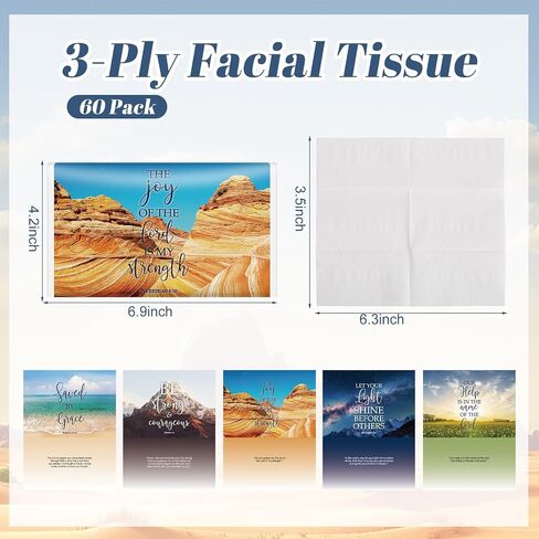 Outus 60 Pack Christian Pocket Tissues Travel Size 3 Ply Small Facial Tissues Individual 600 Sheets Bible Verse Church Welcome Gift for Religious Favor Homeless Care Operation Christmas Supplies in Saudi Arabia