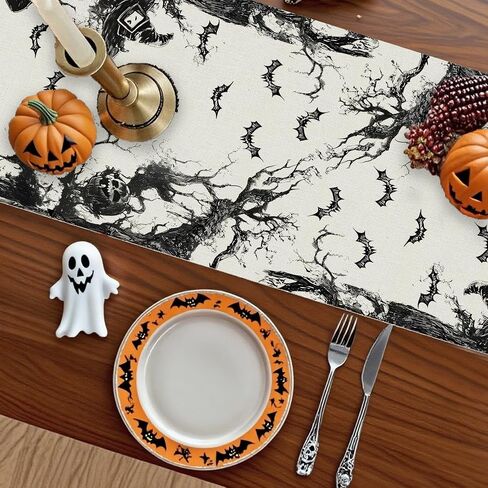 GPGHE Halloween Table Runner Black Ghost Holiday Burlap Table Decoration Indoor Outdoor Home Decor Party Supply 13 x 72 Inch in Saudi Arabia