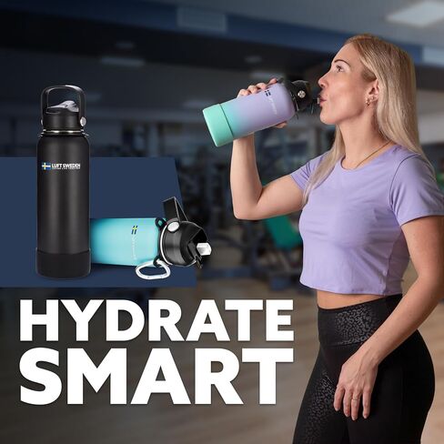 LUFT SWEDEN 32 oz Insulated Stainless Steel Water Bottle – Leakproof, BPA-Free, Reusable Gym Bottle with Straw Lid | Dishwasher Safe, Double Wall Water Bottle for Cold Drinks – Matte Black in Saudi Arabia