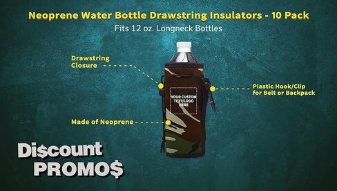 100 Neoprene Water Bottle Drawstring Insulators Pack - Customizable Text, Logo - 12 oz. Longneck, Hook - Royal Blue in Saudi Arabia