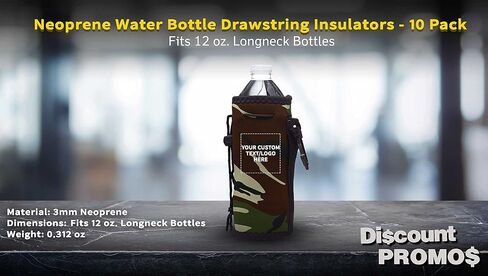 100 Neoprene Water Bottle Drawstring Insulators Pack - Customizable Text, Logo - 12 oz. Longneck, Hook - Royal Blue in Saudi Arabia
