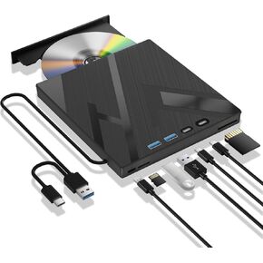 7 في 1 محرك BLU Ray خارجي ، محرك Blueray/DVD الخارجي للكمبيوتر الشخصي مع BLU Ray Burner SD/TF ، يدعم محرك أقراص Blu Ray الخارجي 100G لسطح مكتب الكمبيوتر المحمول MACOS Windows Linux (مع علبة الشحن) in Kuwait