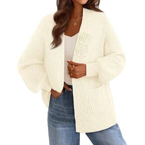 MEROKEETY Women's Open Front Long Lantern Sleeve Cardigan Oversized Chunky Outwear with Pocket in Saudi Arabia