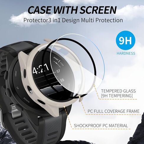 2 Pack for Garmin Forerunner 165 &165 Music Screen Protector Case [Full Coverage], Hard PC Bumper All-Around Protective Accessories for Garmin Built-in Tempered Glass Film in Saudi Arabia
