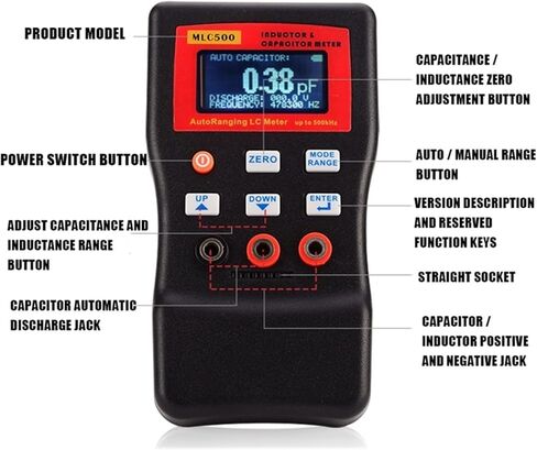 Current Signal Generator Digital Capacitance Inductance Meter Auto-Ranging Component Tester 500KH LC RC Oscillation Inductance Multimeter, Black in Kuwait