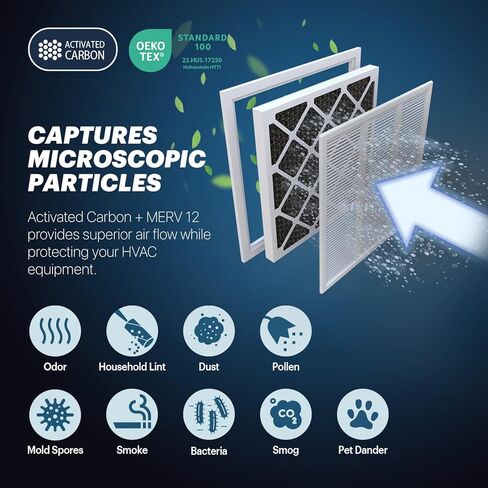 BNX TruFilter 16x25x1 MERV 12 Odor Defense (4-Pack) AC Furnace Air Filter with Activated Carbon - MADE IN USA - Pleated Air Conditioner HVAC AC Furnace Filters - Removes Odor, Mold, Bacteria, Smoke in Kuwait