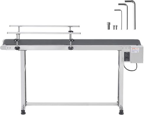 HappyBuy Belt Conveyor 59 × 7.8 بوصة الجدول الناقل الناقل الناقل ذو الفولاذ المقاوم للصدأ من الفولاذ المقاوم للصدأ لتطبيقات ترميز الحبر التي تعمل بالمطاط PVC مضاد ثابت (درابزين مزدوج) in Saudi Arabia