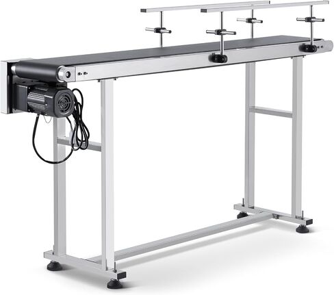 HappyBuy Belt Conveyor 59 × 7.8 بوصة الجدول الناقل الناقل الناقل ذو الفولاذ المقاوم للصدأ من الفولاذ المقاوم للصدأ لتطبيقات ترميز الحبر التي تعمل بالمطاط PVC مضاد ثابت (درابزين مزدوج) in Saudi Arabia