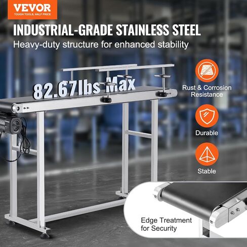 HappyBuy Belt Conveyor 59 × 7.8 بوصة الجدول الناقل الناقل الناقل ذو الفولاذ المقاوم للصدأ من الفولاذ المقاوم للصدأ لتطبيقات ترميز الحبر التي تعمل بالمطاط PVC مضاد ثابت (درابزين مزدوج) in Saudi Arabia