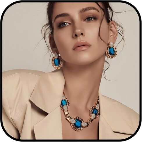 Alloy Crystal Statement Necklace Earrings Sets for Women Elegant Rose Gold Pendant Jewelry for Bridal Bridesmaid Weddings Parties Evening Events Special Occasions in Saudi Arabia