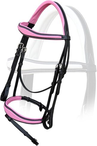 Exion Pink English Bridle for Horses | Anatomic Snaffle Noseband & Browband Jumping English Bridle with Flash and Rubber Reins. in Saudi Arabia
