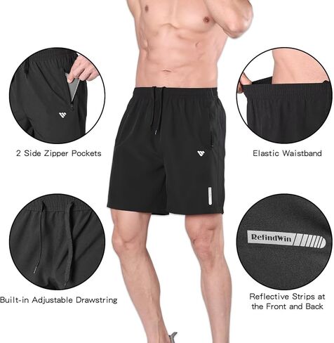 شورتات رياضية للرجال الجافة الجافة سعة 7 بوصات تمرين تمرين الرياضة كرة السلة لخفيفة الوزن جيوب السحاب in Kuwait